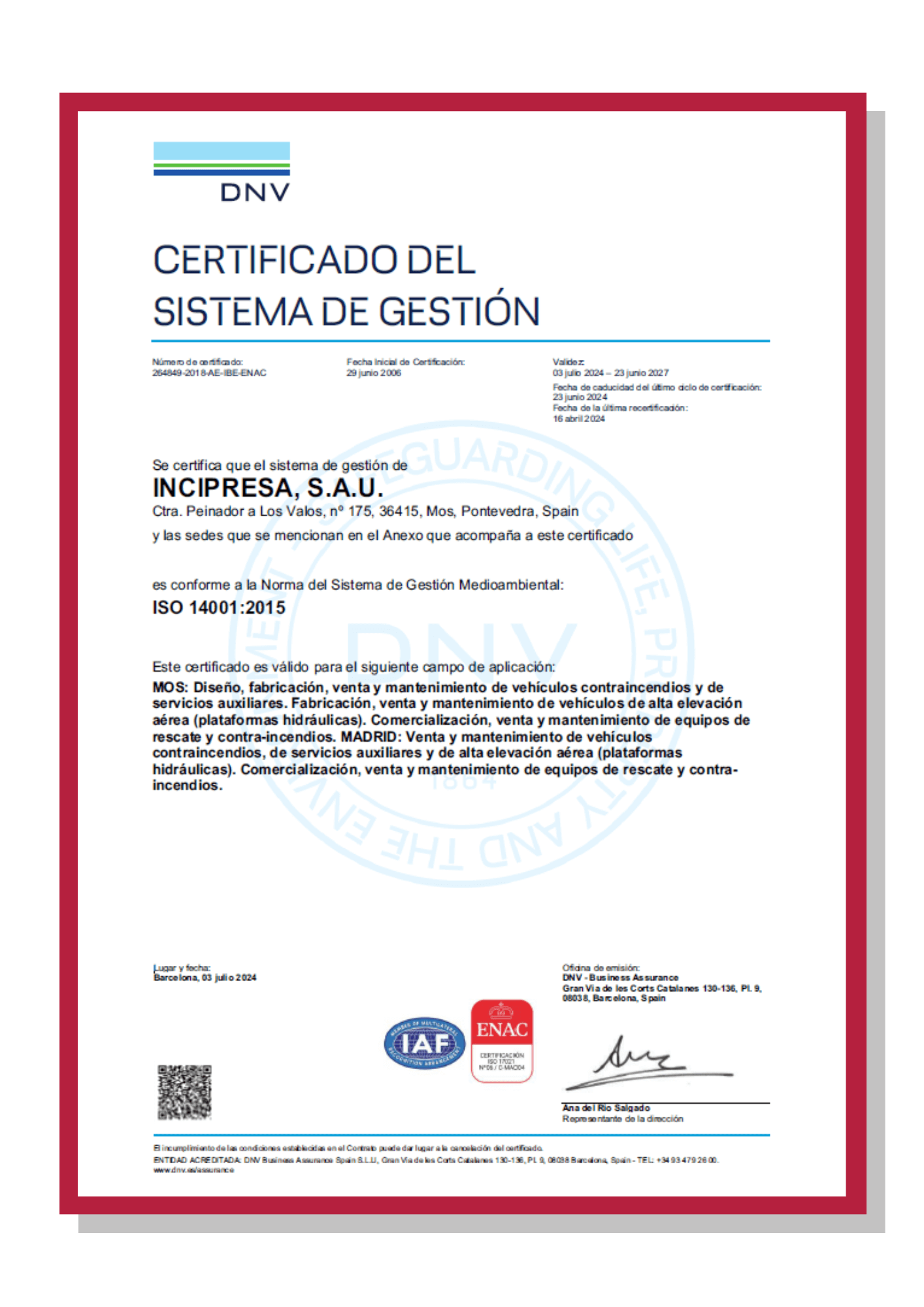Certificado ISO 14001:2015 — Gestión ambiental
