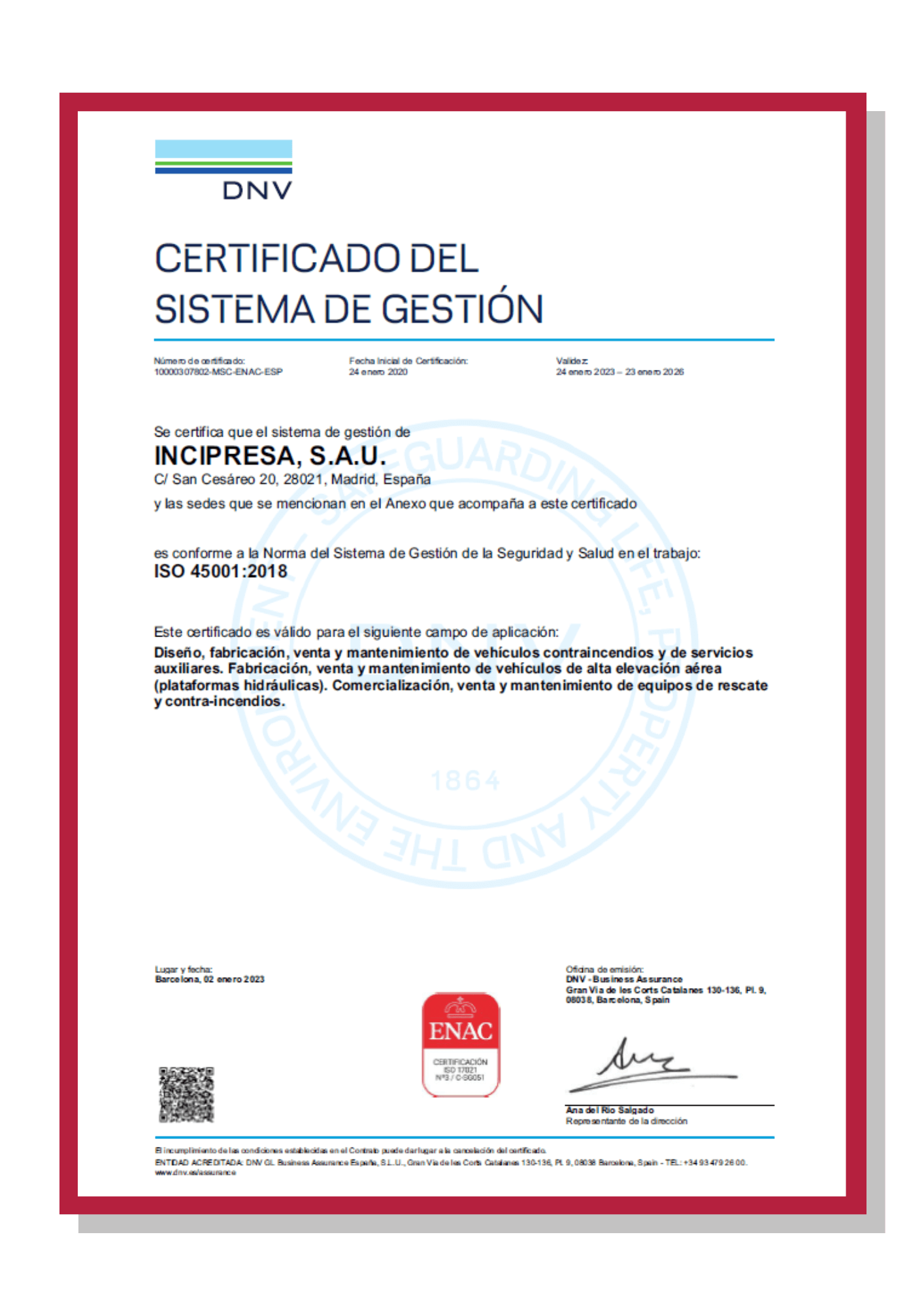Certificado ISO 45001:2018 — Seguridad y salud en el trabajo